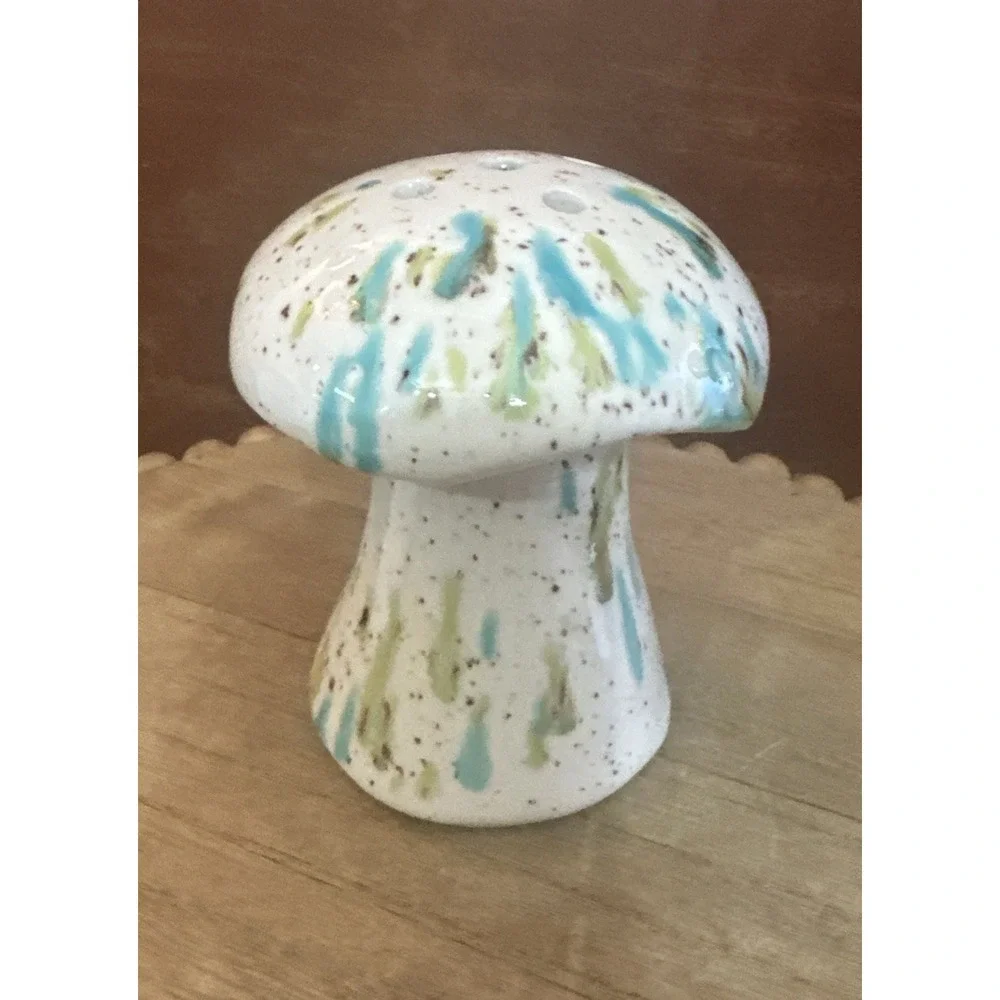 VTG MCM Mid Century Mushroom Figurine Aqua,Green,Brown Speckles Sugar/Spice-shak
